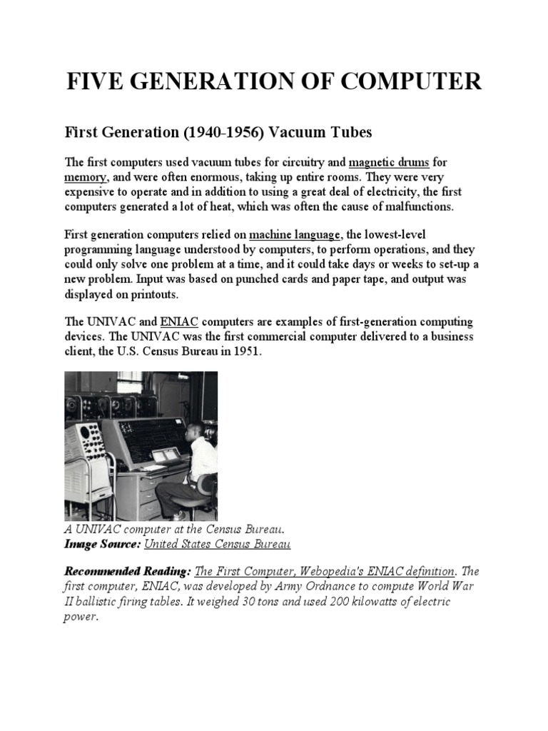 Five Generation of Computer | PDF | Integrated Circuit | Classes Of ...