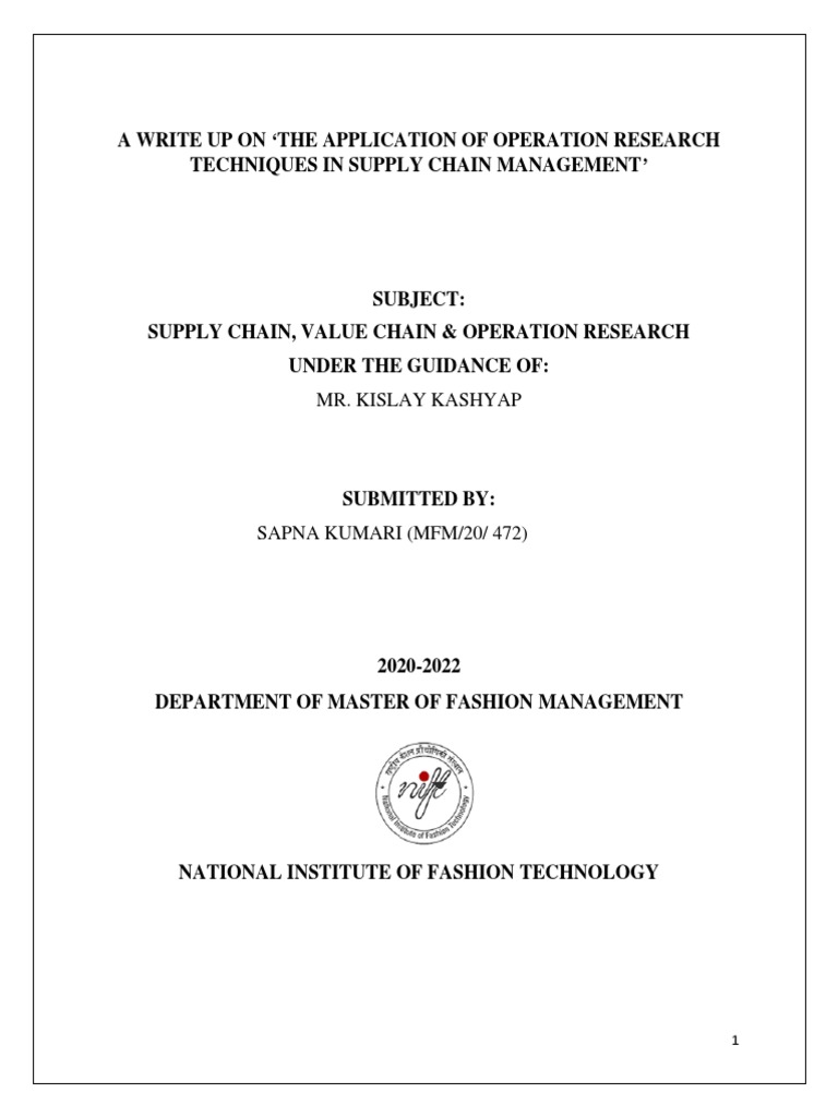 Operations Research in Supply Chain Management | PDF | Supply Chain ...