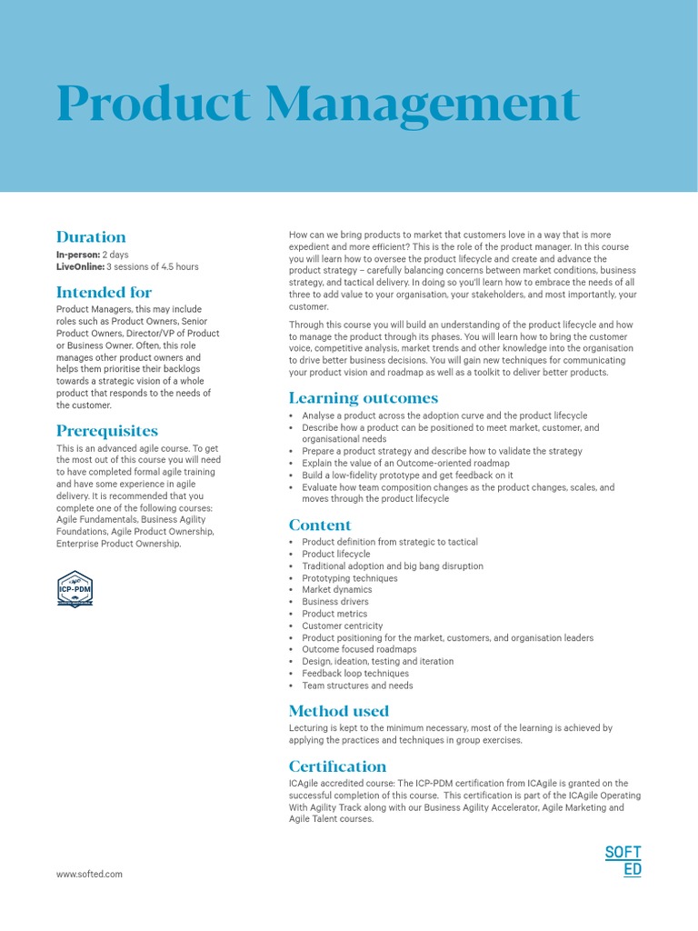 Product Management: Duration Intended For | PDF | Agile Software ...