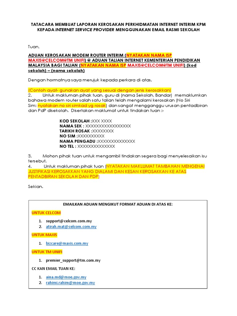 Panduan Membuat Aduan Laporan Kerosakan Perkhidmatan Internet Interim Pdf