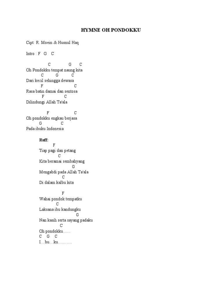 Chord Hymne Oh Pondokku