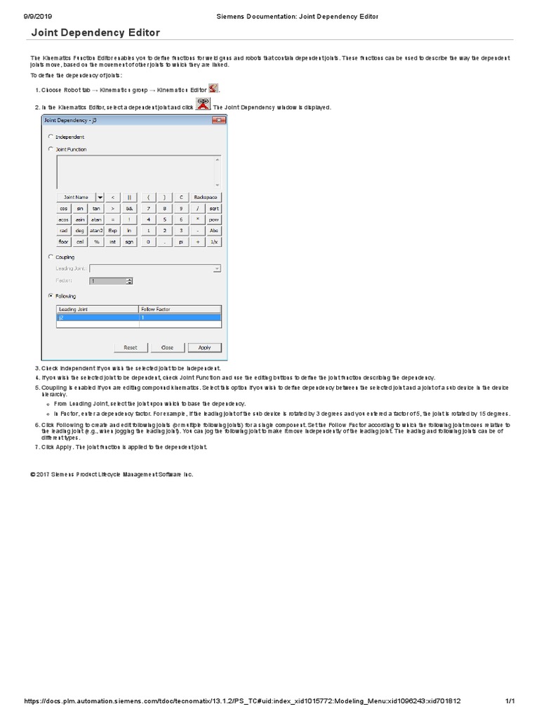 Siemens Documentation - Joint Dependency Editor | PDF