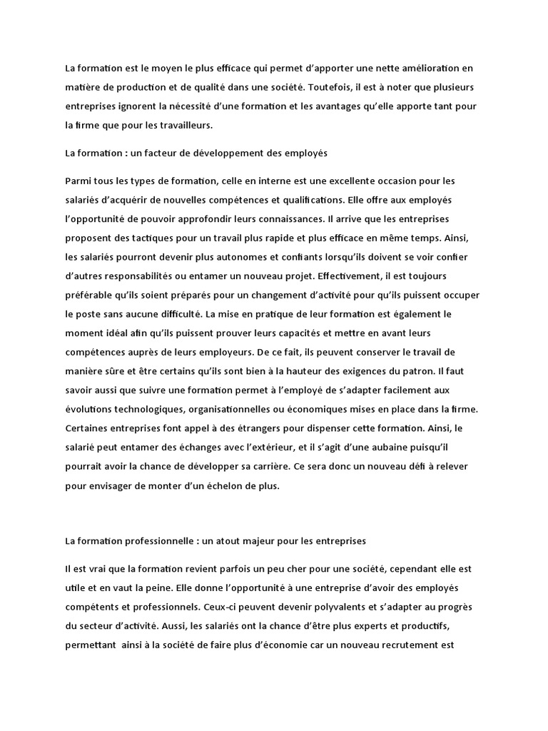 Importance de la formation en entreprise | PDF | Sociétés | Business