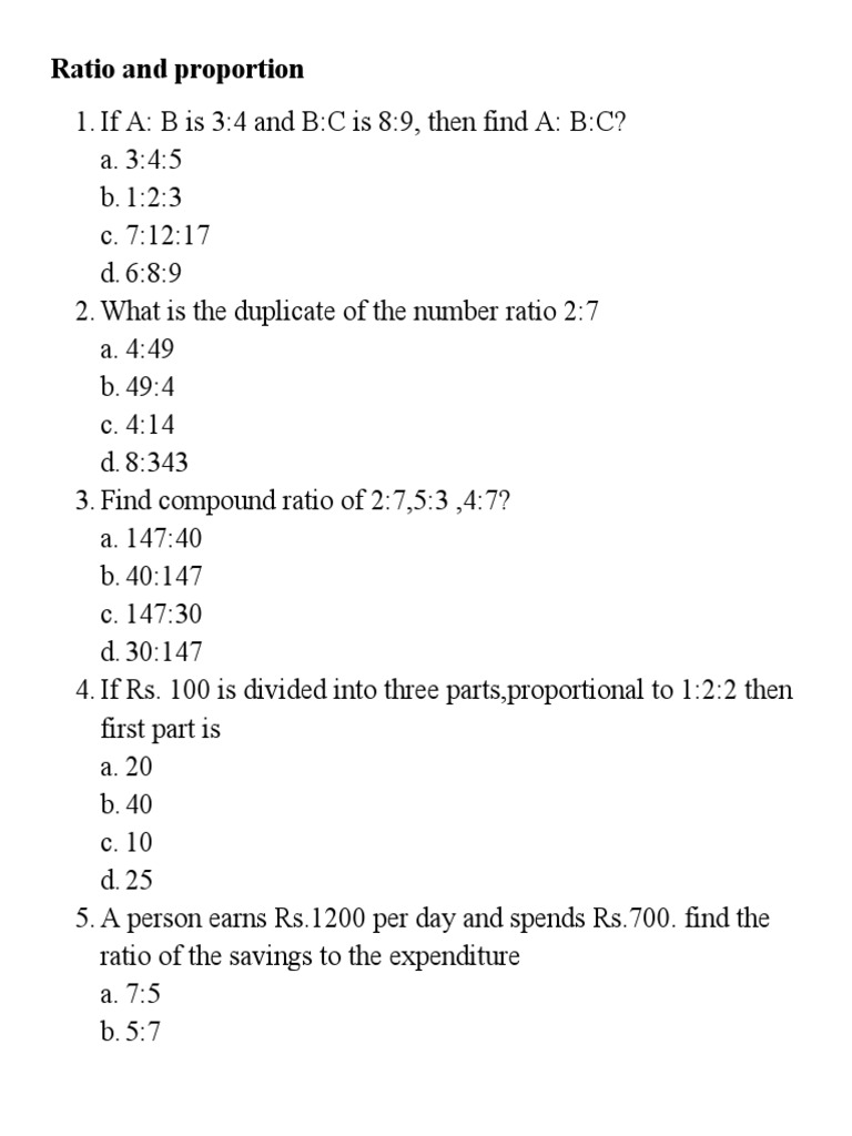 Ratio and Proportion Set1 | PDF | Ratio | Economies