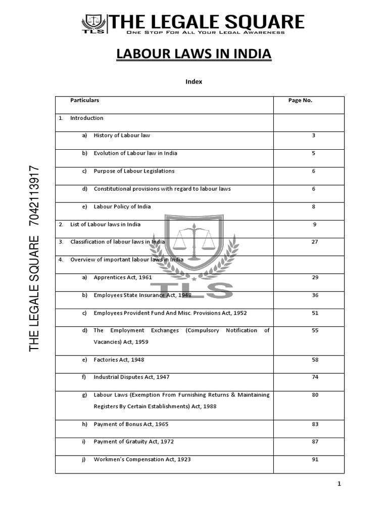 Indian Labour Laws Overview | PDF | Labour Law | International Labour ...