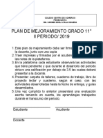 Plan de Mejoramiento Grado 11° Ii Periodo/ 2019: Colegio Centro de Comercio Piedecuesta Mg. Carmen Edel Ayala Higuera