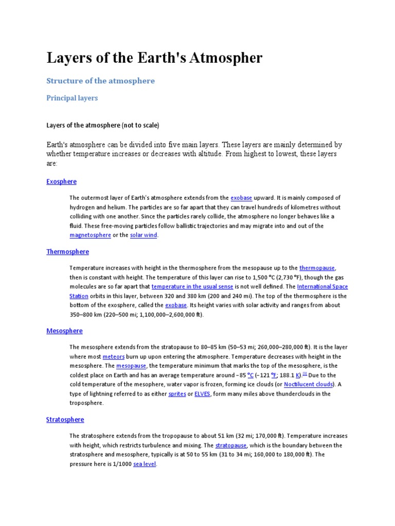 Earth's Atmospheric Layers Explained | PDF | Atmosphere Of Earth ...