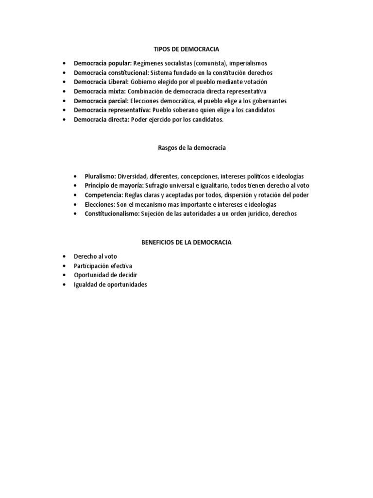 Tipos de Democracia y sus Características | PDF | Política