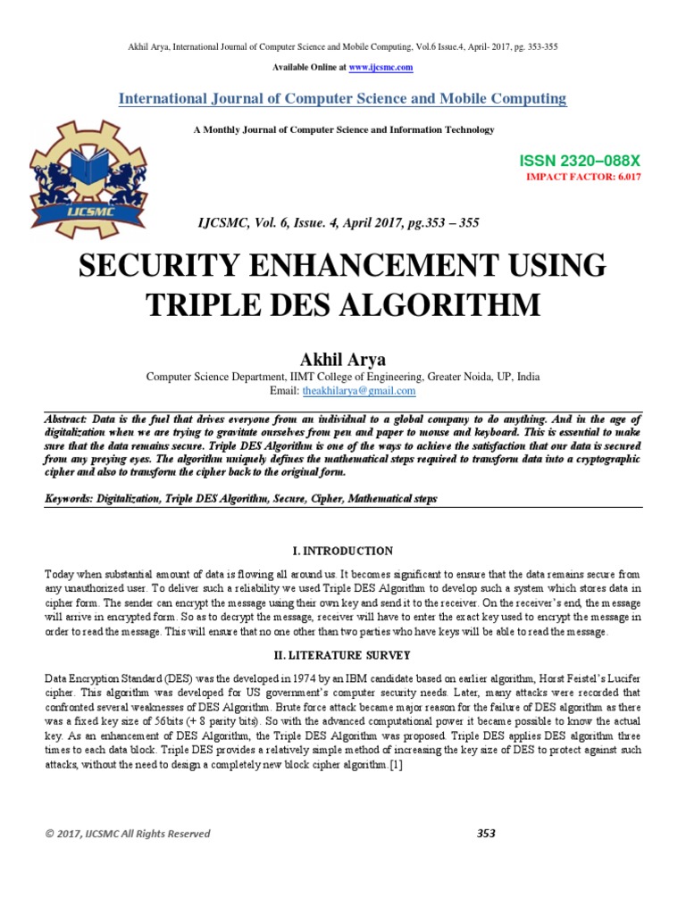 Triple DES Using 3 Key Method | PDF | Cryptography | Encryption