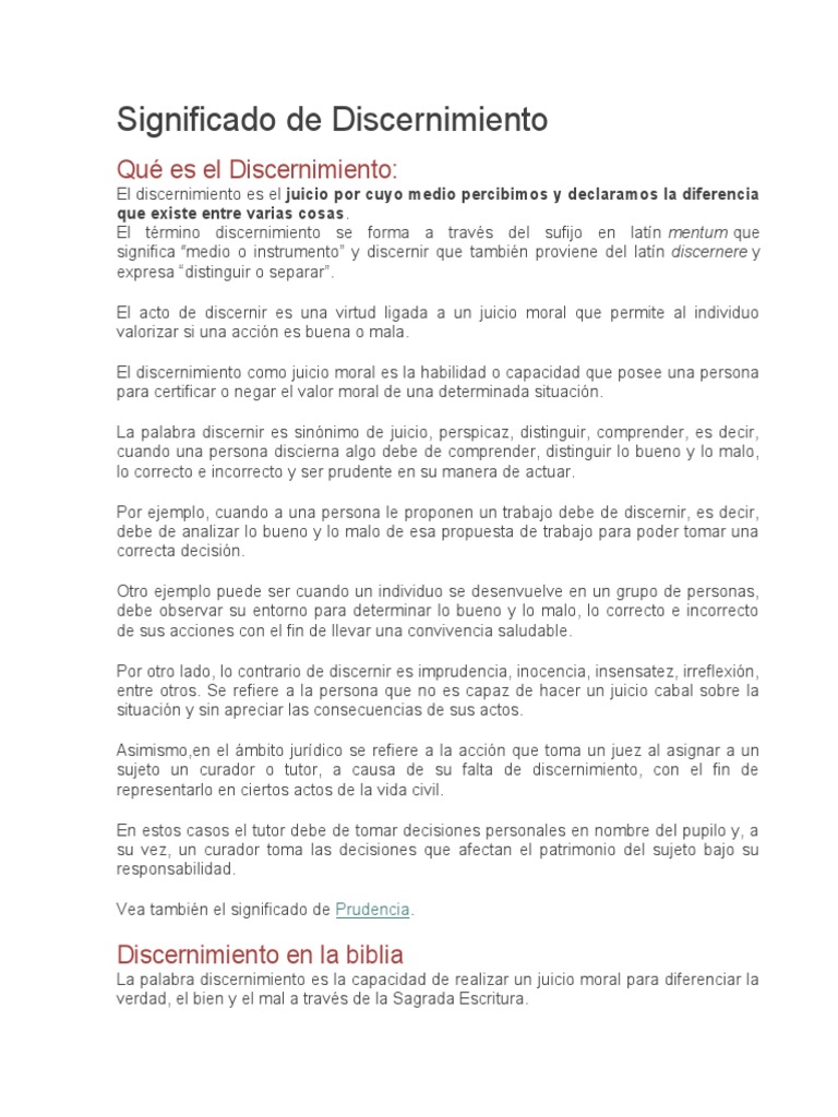 Significado y Definición de Discernimiento | PDF | Iglesia Católica ...