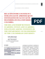 Relación Entre Los Estilos y Estrategias de Aprendizaje en Estudiantes de Facultad de Ingeniería de Una Universidad en Colombia