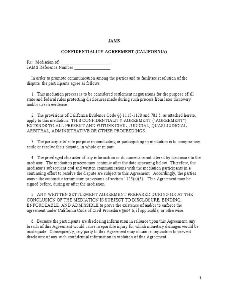 Example Mutual Mediation Confidentiality Agreement PDF Mediation