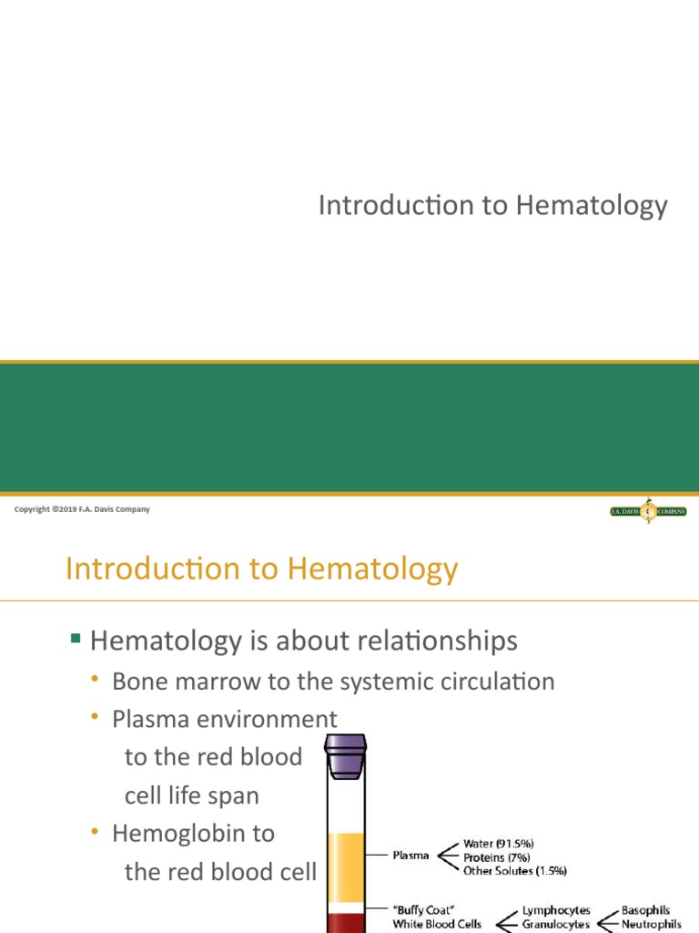 1 - Introduction To Hematology | PDF | Coagulation | Blood Cell