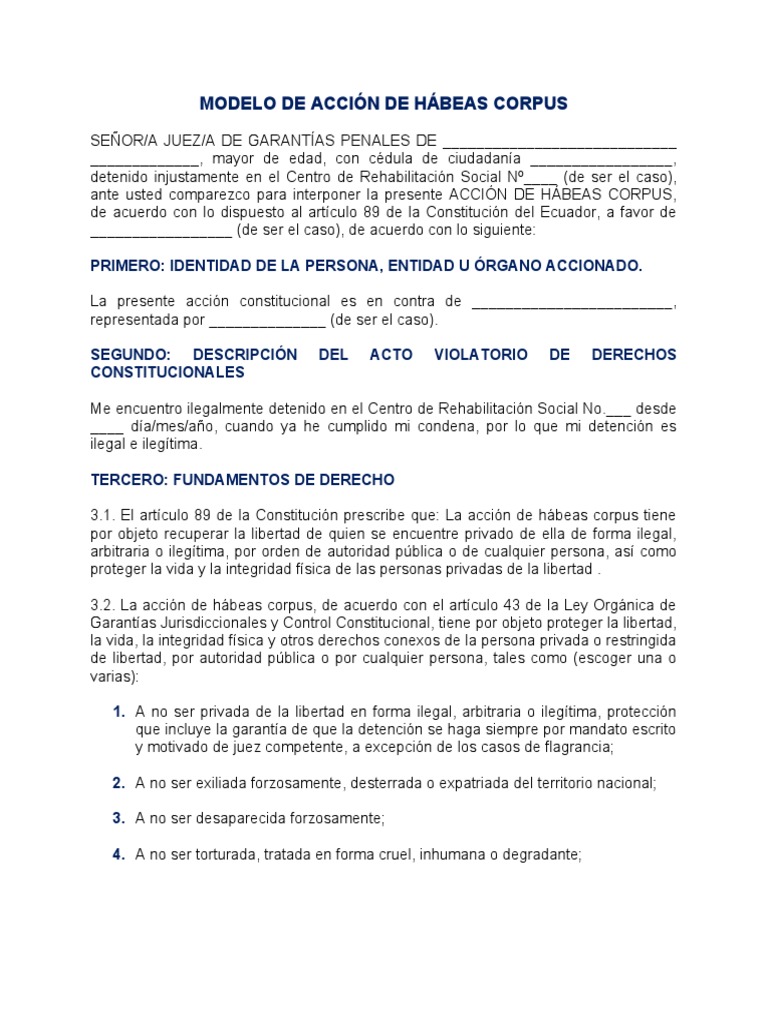 Modelo de Acción de Habeas Corpus | PDF | Habeas corpus | Justicia