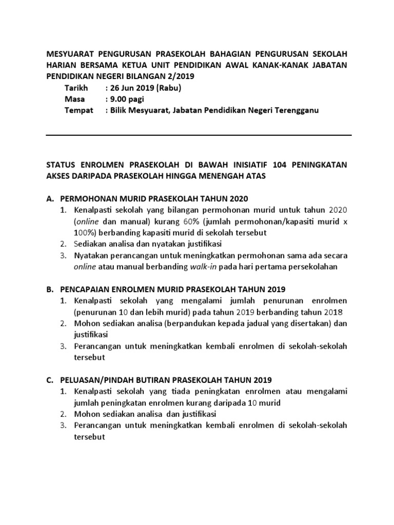 Status Enrolmen Murid Prasekolah Pdf