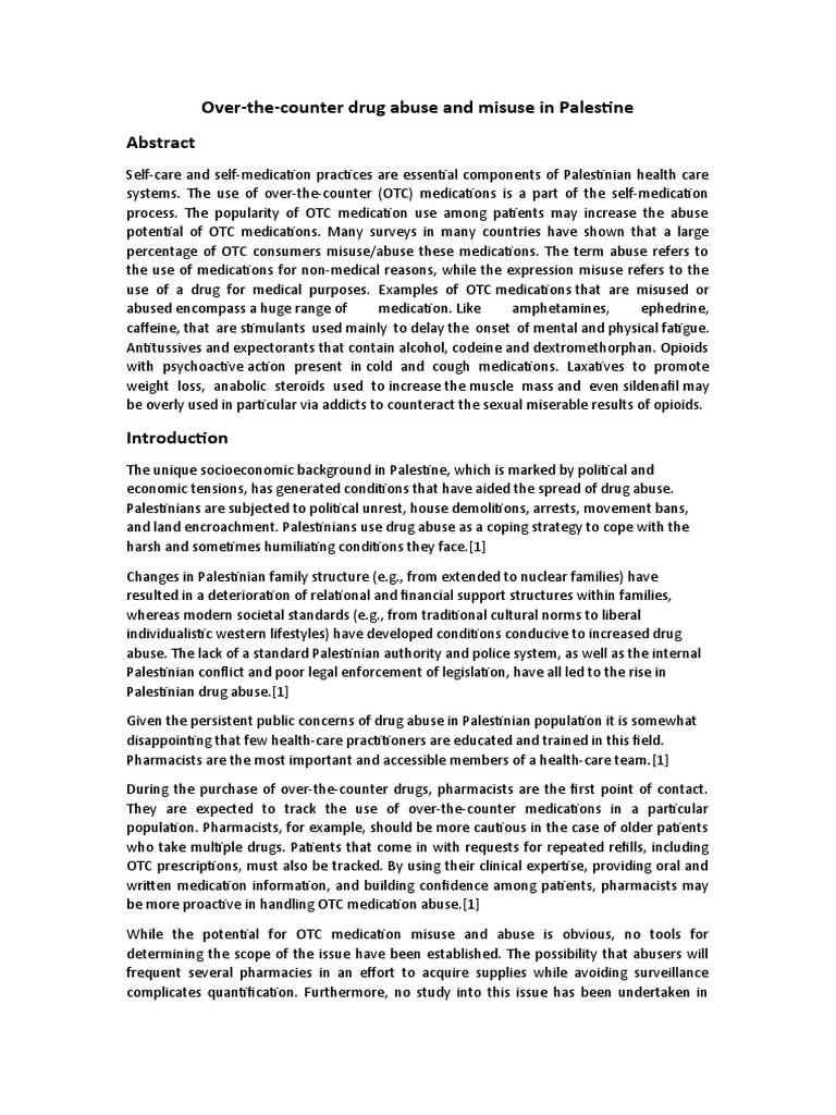 OverTheCounter Drug Abuse and Misuse in Palestine PDF Over The