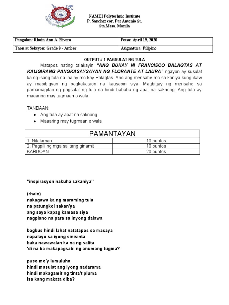 Output 1 Pagsulat NG Tula | PDF