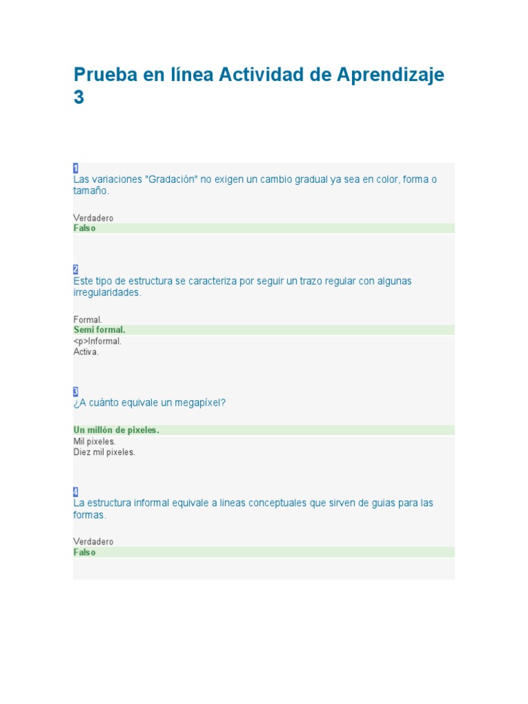 Prueba en Línea Actividad de Aprendizaje 3 | PDF
