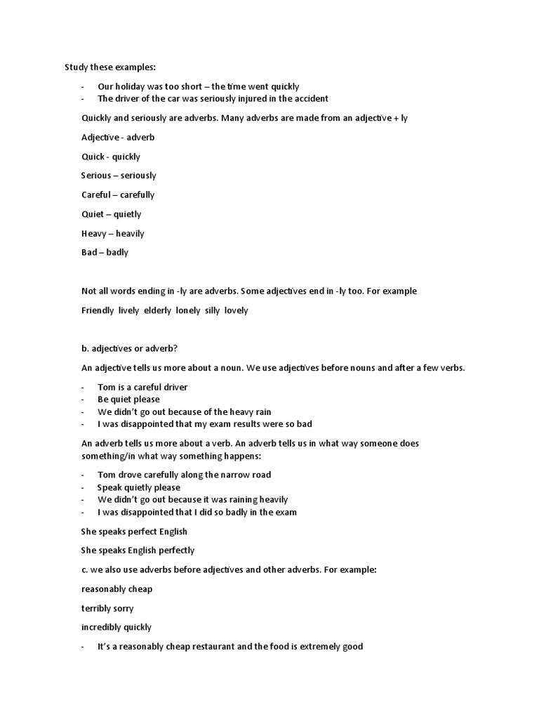 Adverbs and Adjectives Explained | PDF