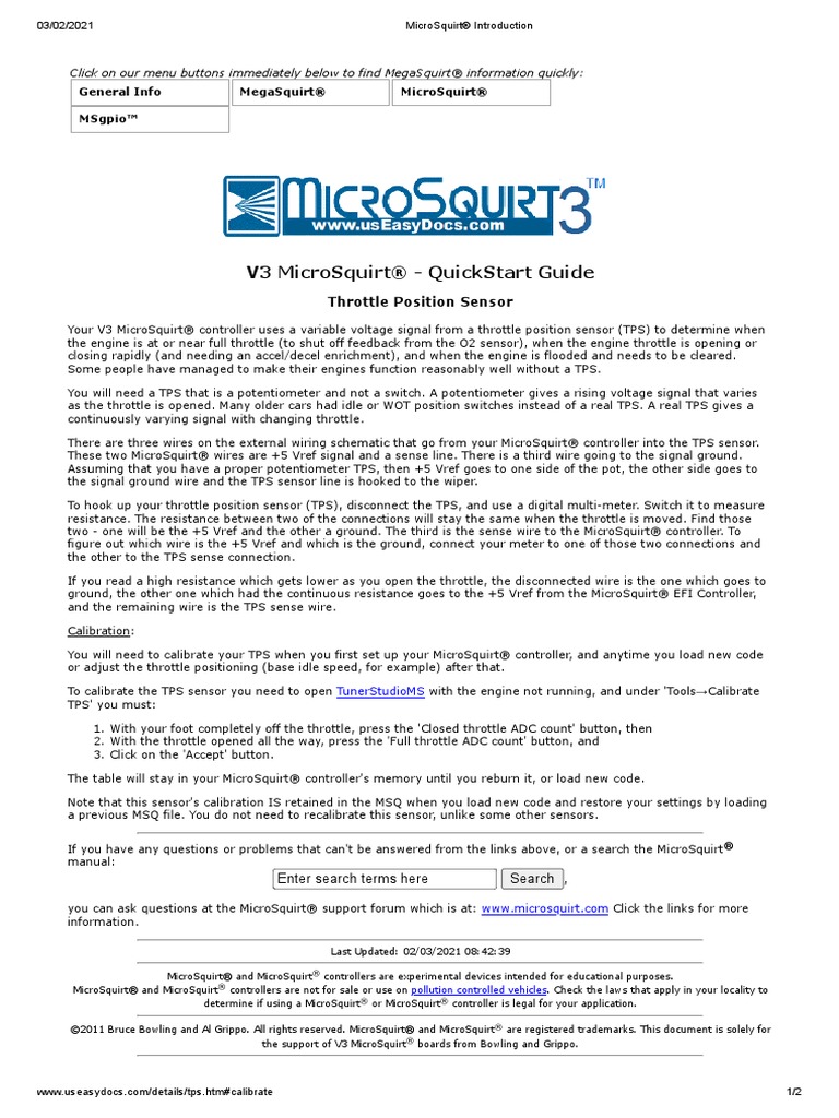 V3 Microsquirt® - Quickstart Guide: Throttle Position Sensor | PDF ...