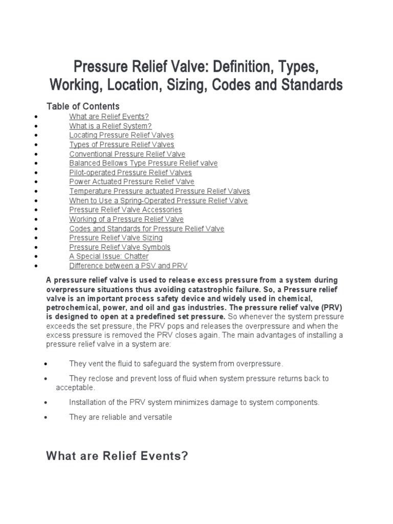 Pressure Relief Valve Definition, Types, Working, Location, Sizing