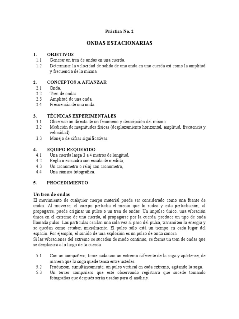Práctica No 2 ONDAS ESTACIONARIAS - Farma 2017 | PDF | Olas | Frecuencia
