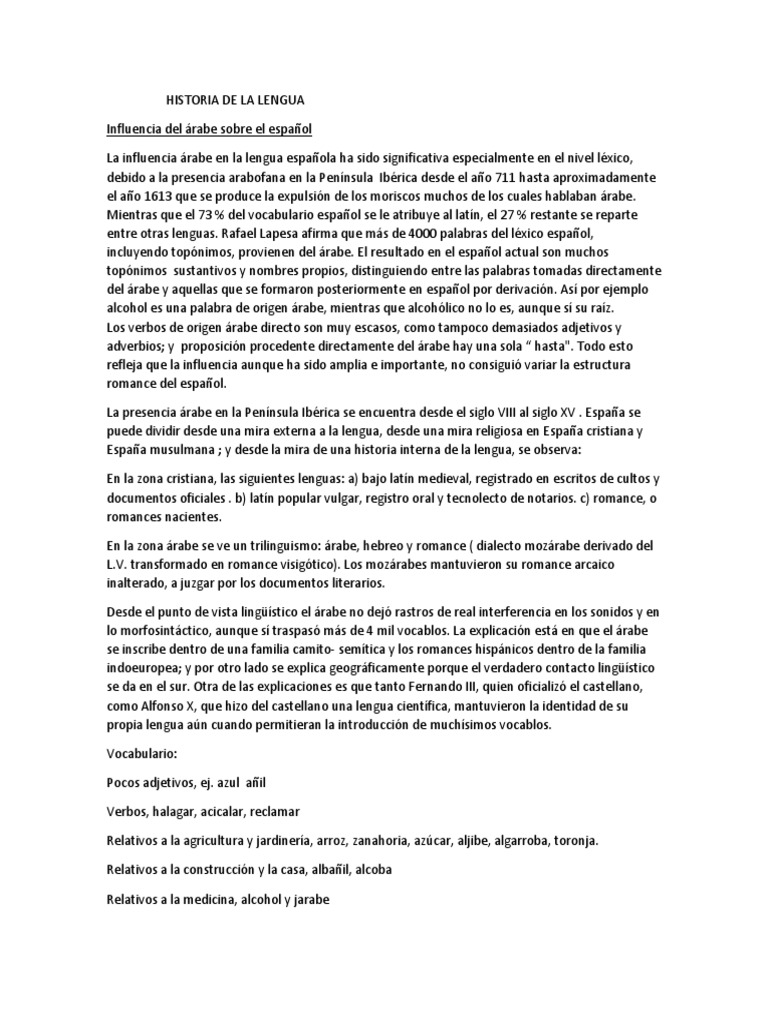 Influencia Arabe Al Español PDF Arábica Al Andalus
