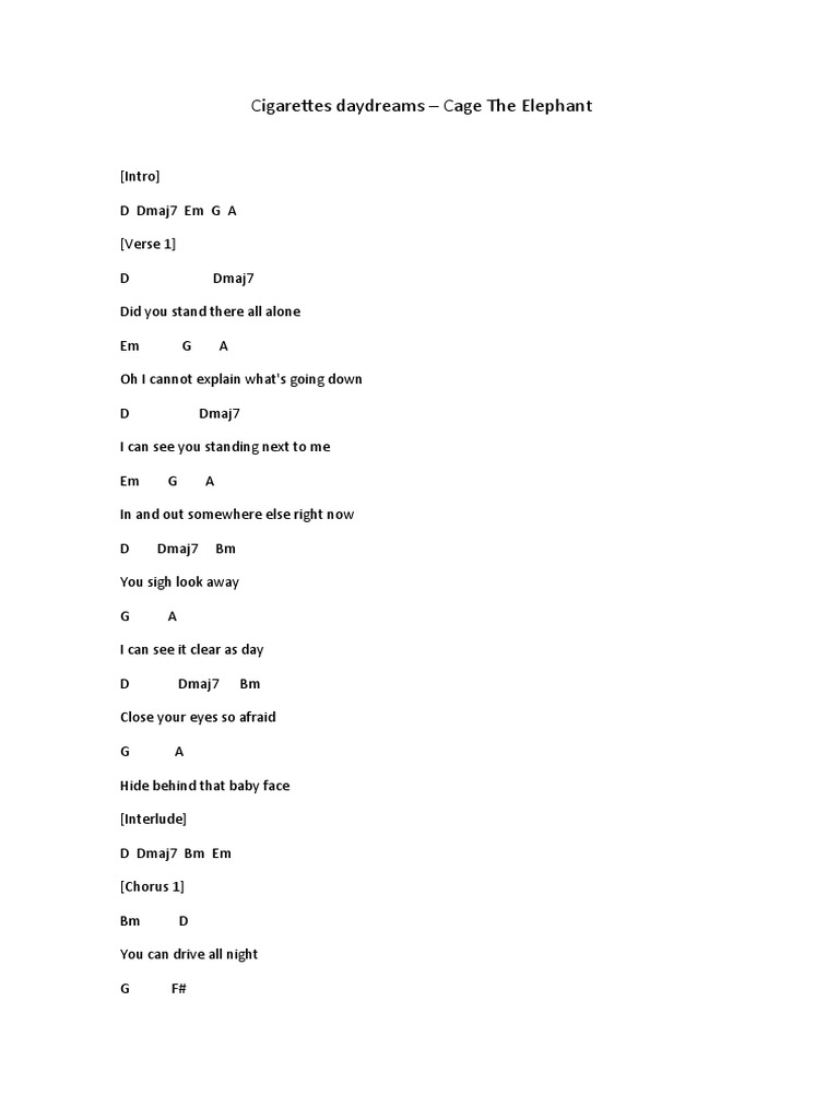 Cigarettes Daydreams, Cage The Elephant Acordes Chords PDF