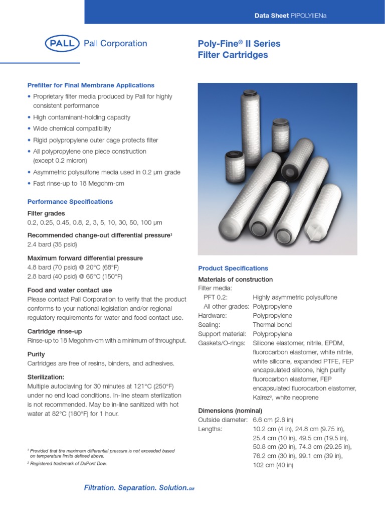 Poly-Fine II Series Filter Cartridges: Prefilter For Final Membrane ...