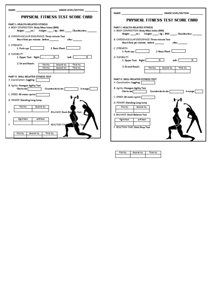 Physical Fitness Test Score Card | PDF | Body Mass Index | Physical Fitness