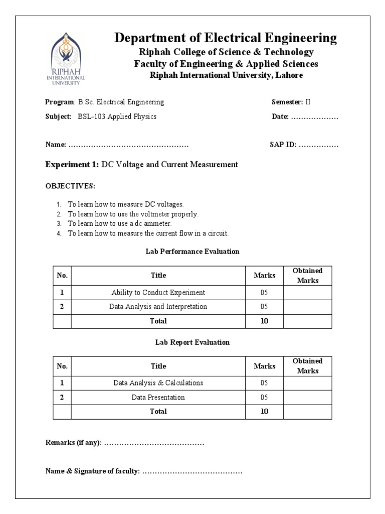 Department of Electrical Engineering: Riphah College of Science ...