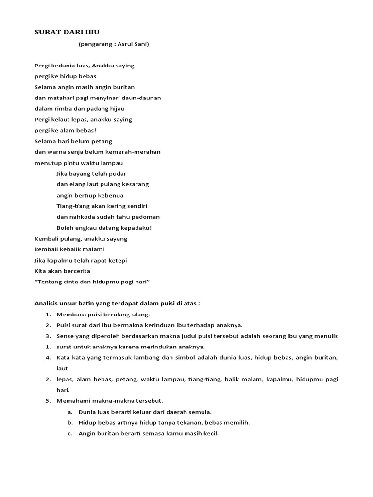 Analisis Puisi Surat Dari Ibu Karya Asrul Sani | PDF
