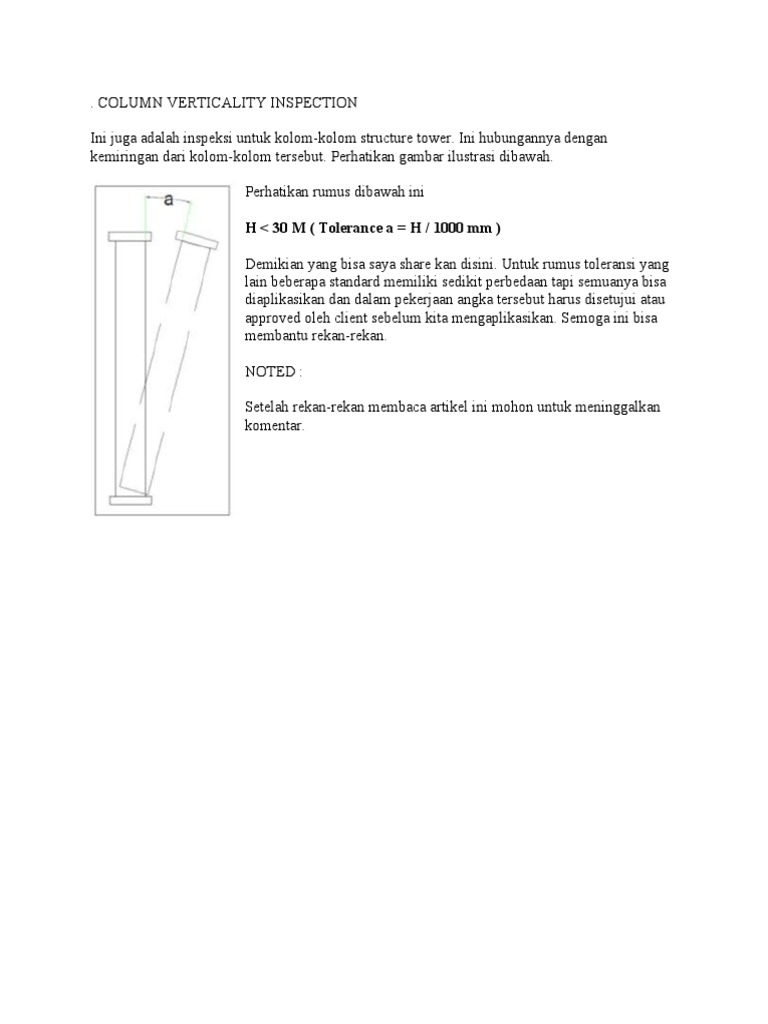 Column Verticality Inspection | PDF | Teknologi & Rekayasa