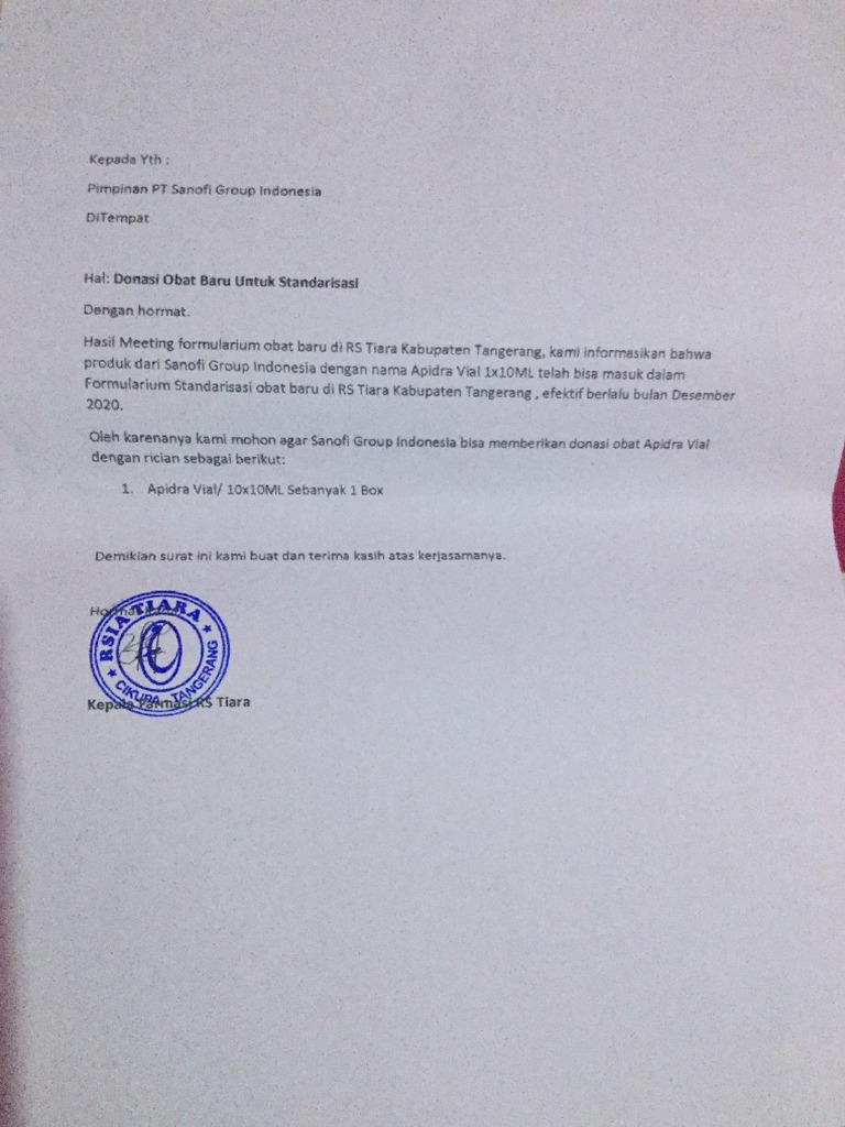 Surat Donasi RSIA Tiara Kabupaten Tangerang PDF