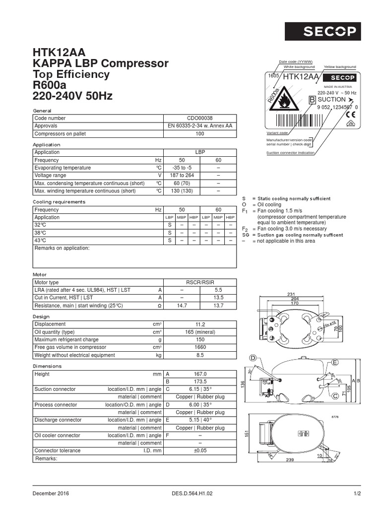 Htk12aa Cdo00038 R600a 220v 50hz 12-2016 Desd564h102 | PDF ...