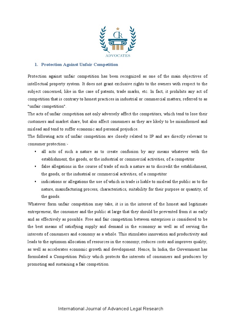 Unfair Competition PDF Intellectual Property Patent