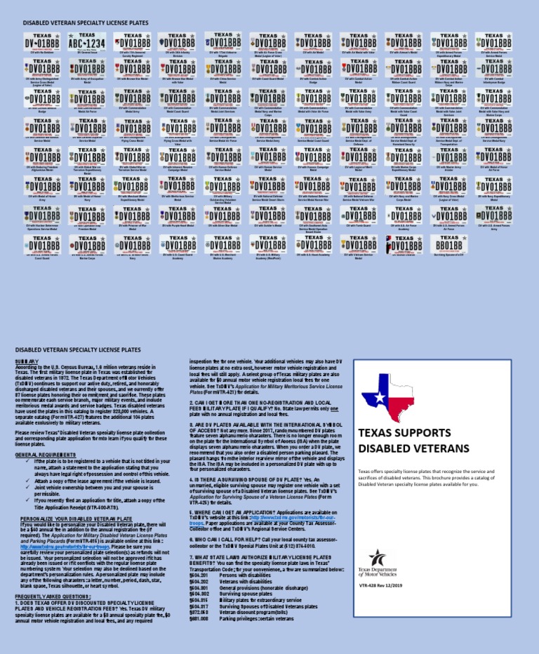 Disabled Veteran Specialty License Plates | PDF | United States Armed ...