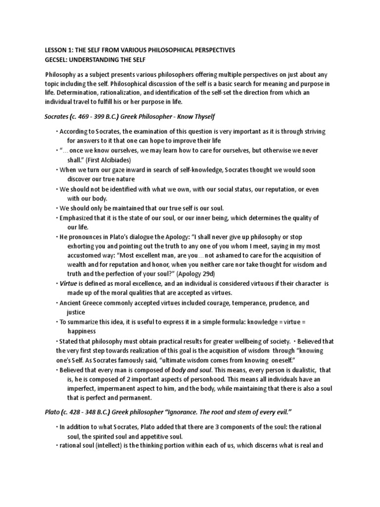 Lesson 1 Notes | PDF | Id | Philosophy Of Self