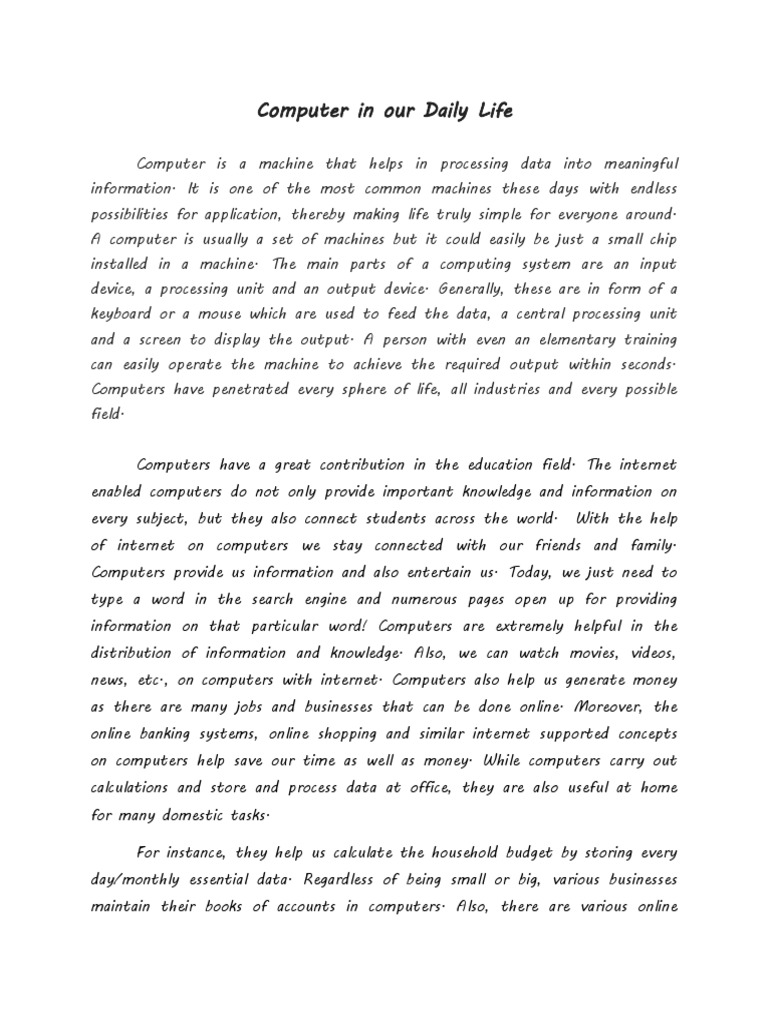 Role of Computers in Daily Life | PDF | Dances | Input/Output