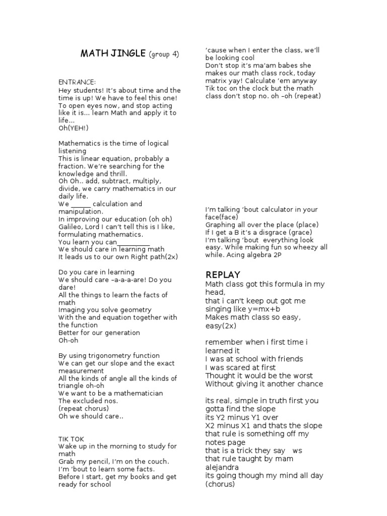 Math Jingle Mathematical Objects Teaching Mathematics