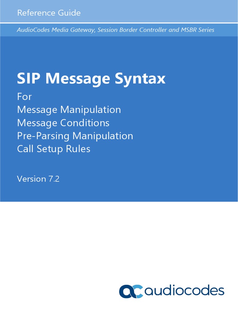 Sip Message Manipulation Syntax Reference Guide Ver 72 | PDF | Computer ...