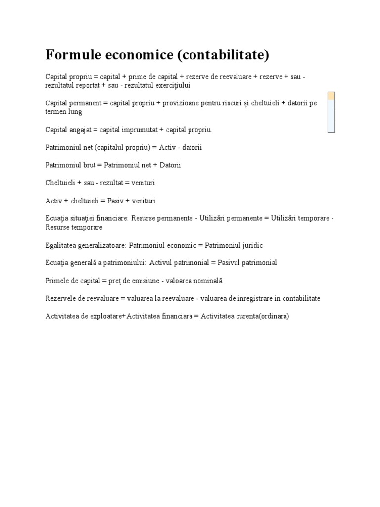 Formule Contabile de Bilant | PDF