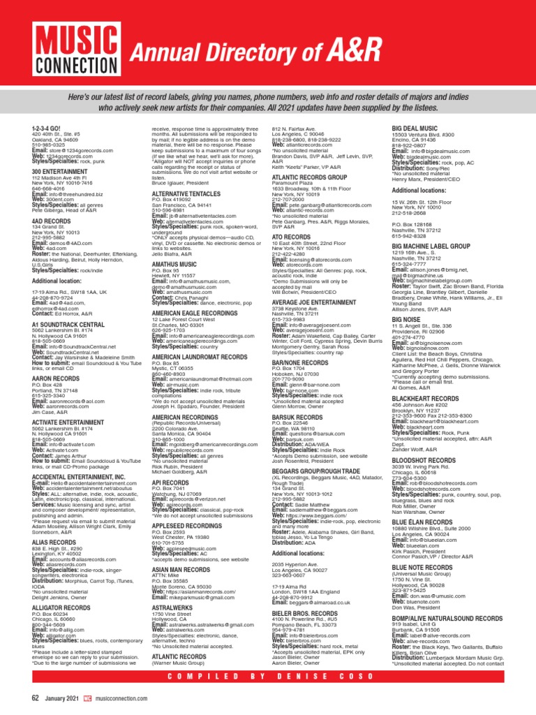Annual Directory Of Compiled by Denise Coso PDF Rock Music