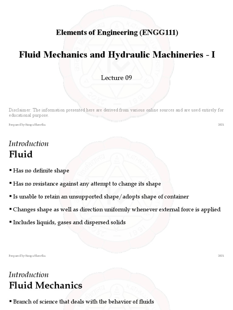 09 Fluid Mechanics and Hydraulic Machineries - I | PDF | Fluid Dynamics ...