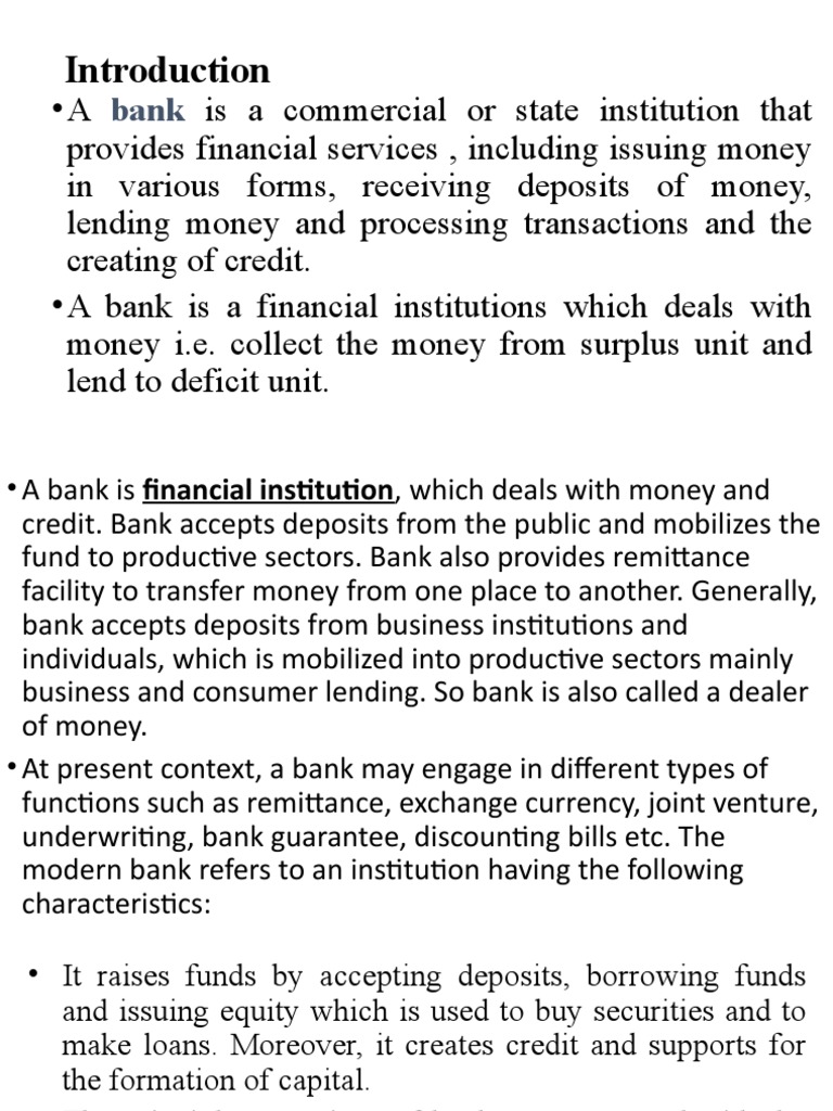 Unit 1 Introduction To Banking Pdf Central Banks Banks