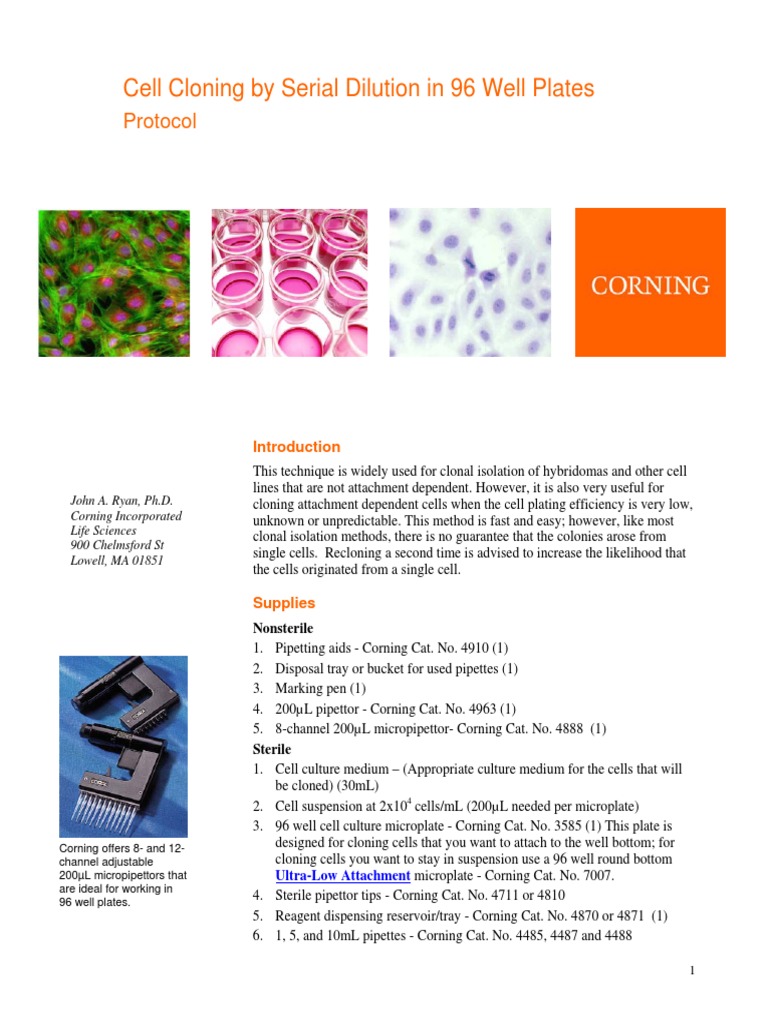 Cell Cloning by Serial Dilution in 96 Well Plates Protocol PDF