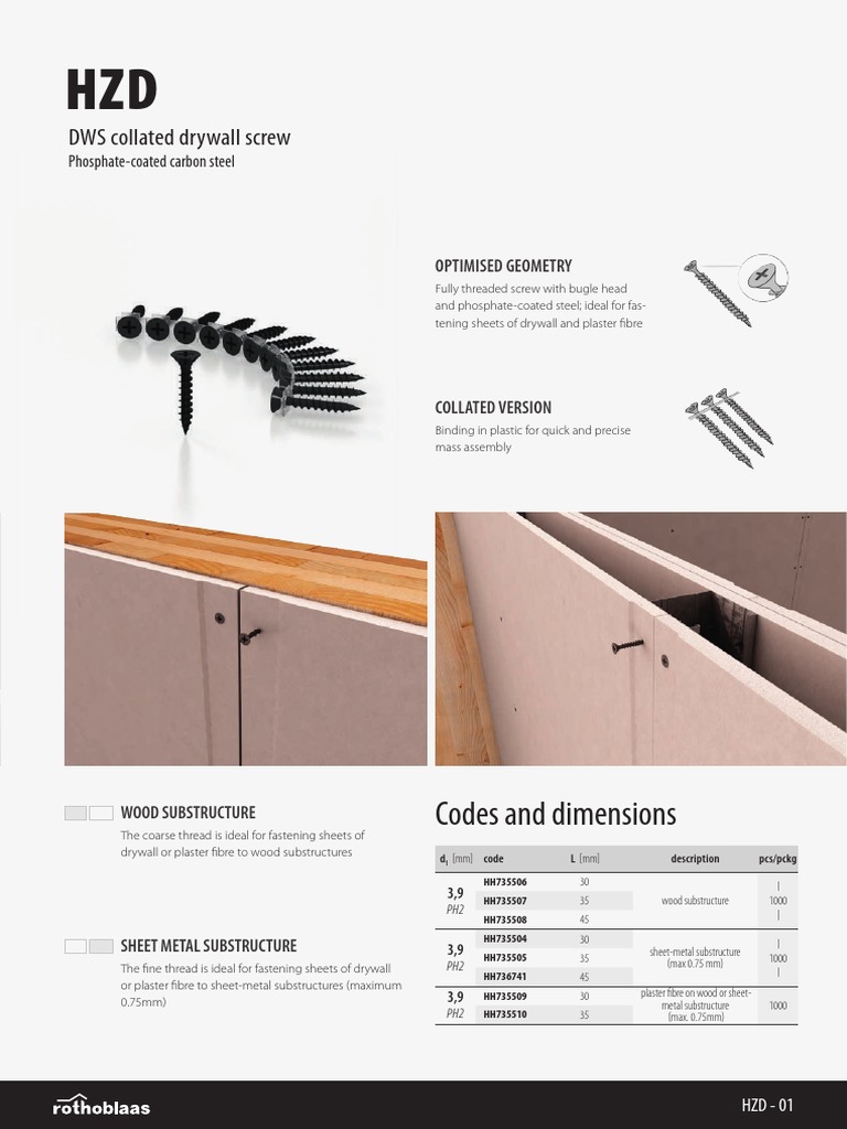 Codes and Dimensions DWS Collated Drywall Screw PDF Drywall Screw