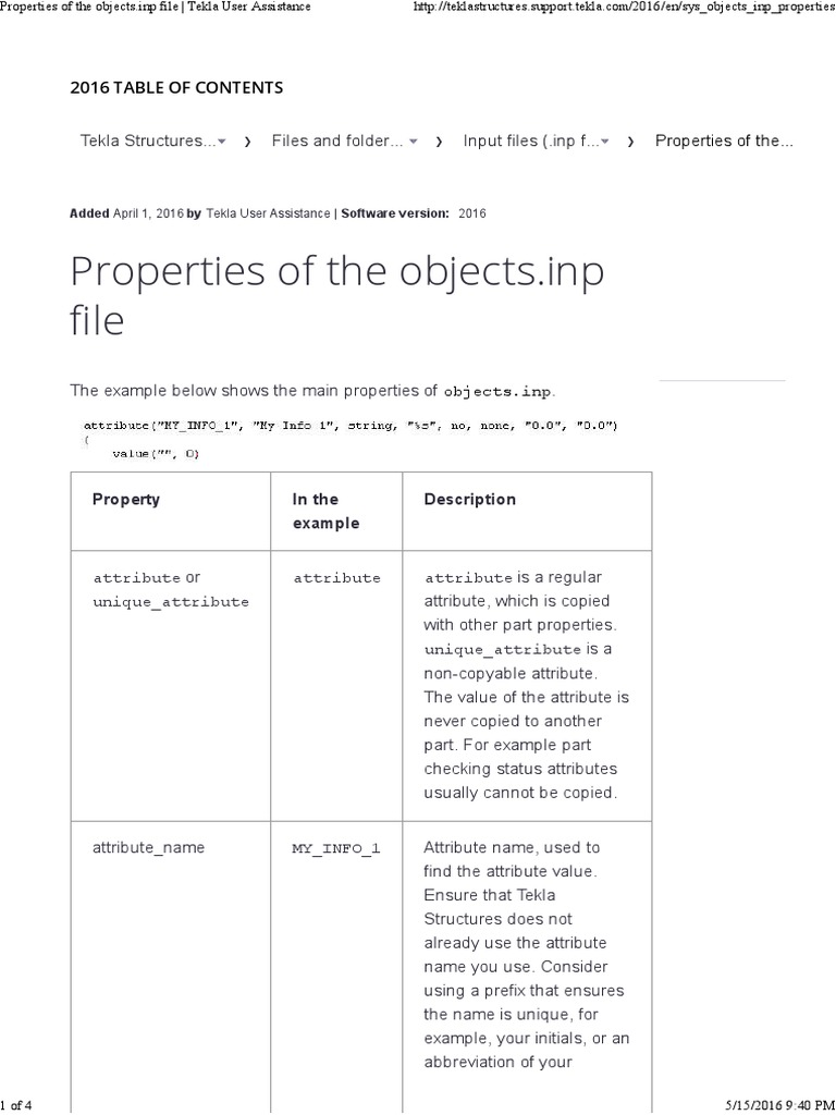 Properties of The Objects - Inp Le: Tekla Structures Files and Folder ...