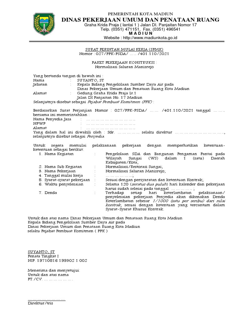 SPMK Normalisasi Saluran Manisrejo Madiun | PDF | Teknologi & Rekayasa