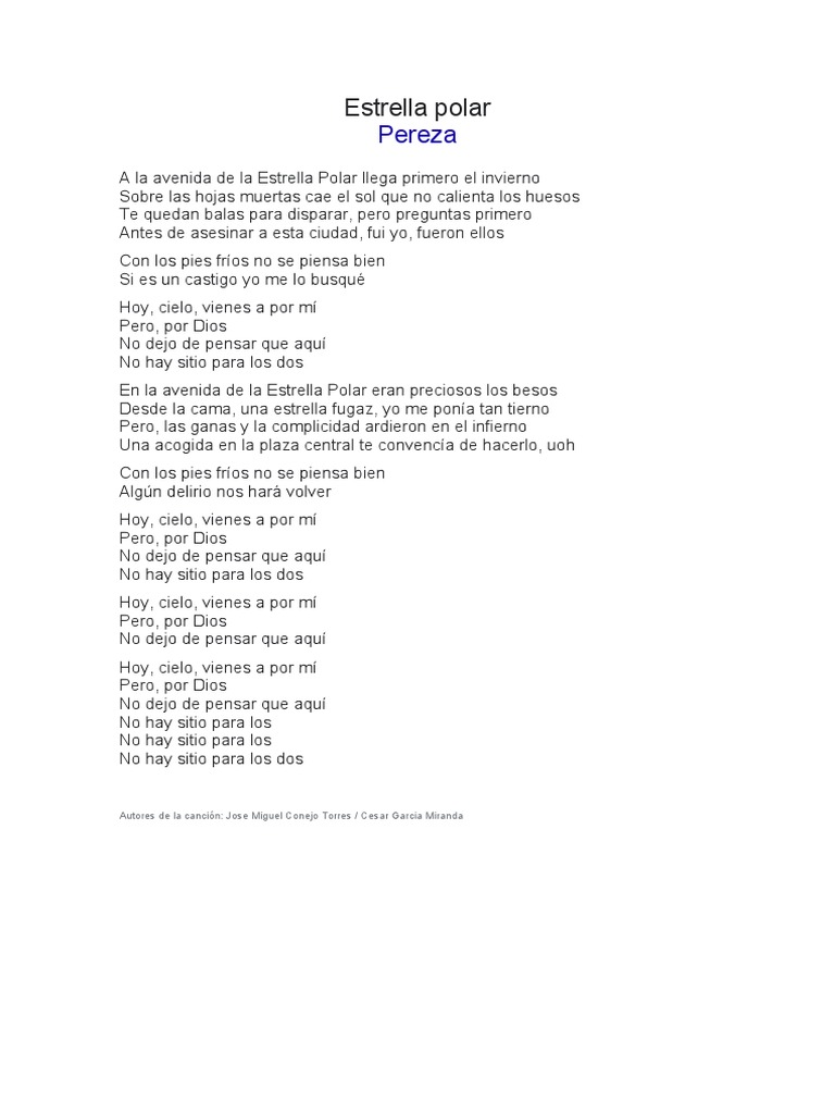 Letra Estrella Polar - Pereza | PDF